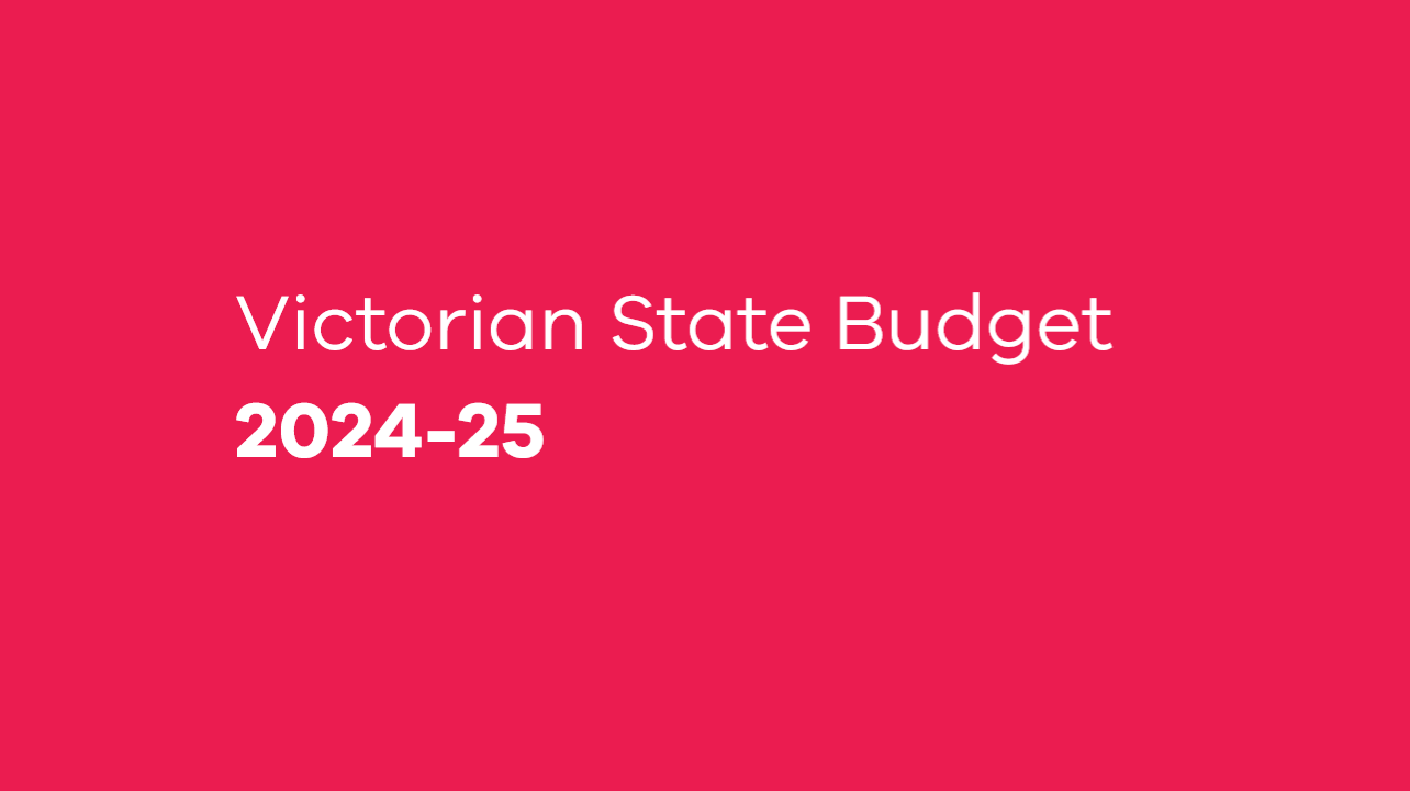 image with red background showing the words: Victorian State Budget